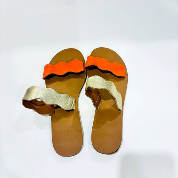 J. CREW Scalloped Metallic  Leather Sandals - Picture 7 of 8